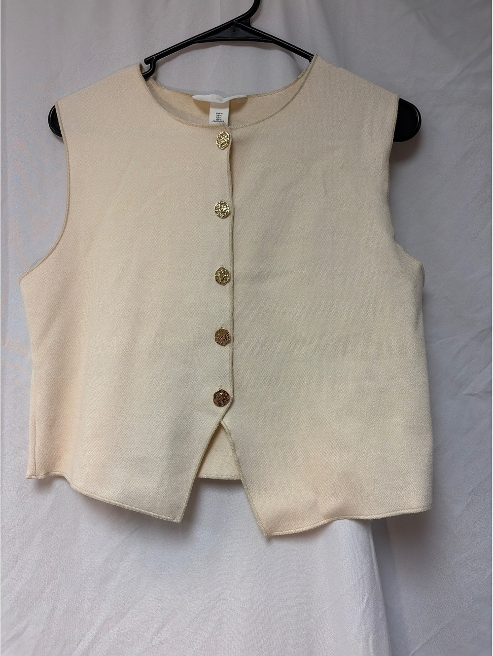 H&M Cream Sleeveless Button-Up Vest Top, Size M
